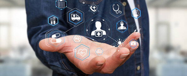 Businessman using modern medical interface 3D rendering