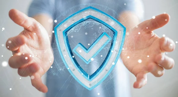 Modern veri kalkan virüsten koruma 3d işlemesini kullanan iş adamı