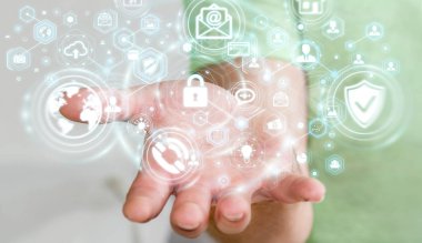 Onun veri kişisel bilgileri 3d renderin koruma işadamı