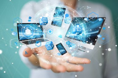 Teknik cihazlar işkadını 3d renderi ile birbirine bağlı