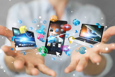 Teknik cihazlar işkadını 3d renderi ile birbirine bağlı