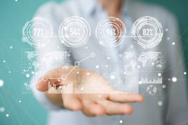 Dijital kullanarak işkadını ekranlar hologramlar veri ile 3d parçalamak