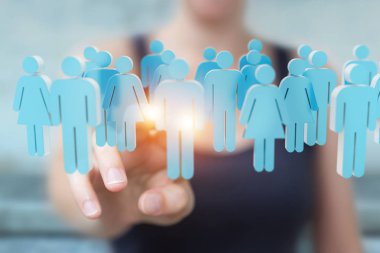 Holding ve 3d rendering grup mavi PE dokunmadan işkadını