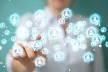 Sosyal ağ arabirimi 3d işlemesini kullanan iş kadını