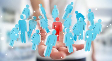 3D rendering grup insan elinde tutan işadamı