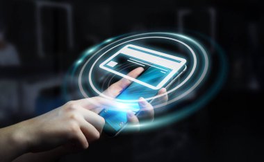 Dijital ödeme arabirimi 3d rendering kullanarak iş kadını