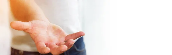 Panorama view of empty businessman hand — Stock Photo, Image