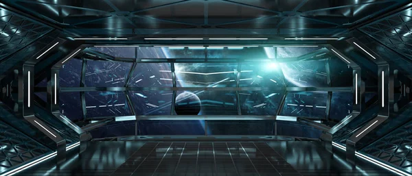 Rymdskepp interiör med utsikt på planeter 3d rendering element av — Stockfoto