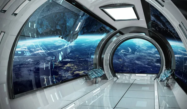 Spaceship interior with view on Earth 3D rendering elements of t — Stock Photo, Image