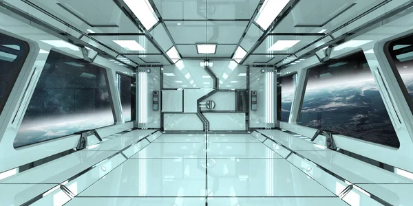 Rymdskepp interiör med utsikt på jorden 3d rendering element av t — Stockfoto