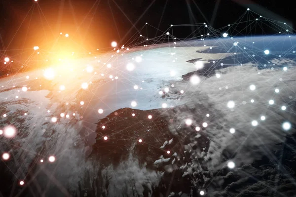Gezegen üzerinde küresel ağ ve veri değişim Earth 3d parçalamak