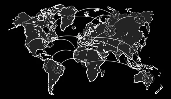 Kézzel rajzolt világ Térkép-val kapcsolatok vázlat — Stock Fotó