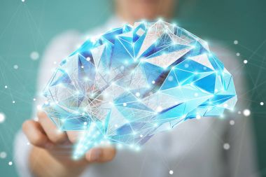 3d r işkadını dijital röntgen insan beyninde onu tutan el