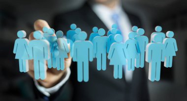 3D rendering grup insan elinde tutan işadamı