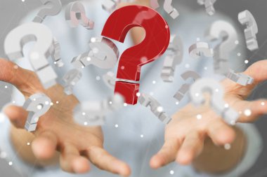 3D render soru işaretleri kullanarak iş kadını