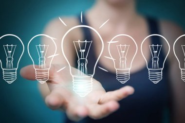 Çok dokunaklı ve kroki ampul ile bir kalem tutan bir işkadını