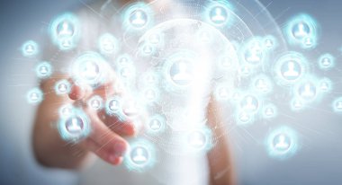 Sosyal ağ arabirimi 3d işlemesini kullanan iş adamı