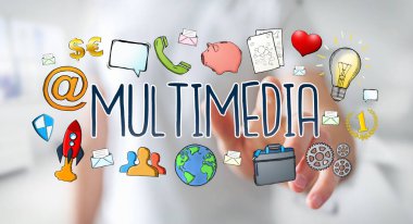 Multimedya teknolojisinin çizilmiş sunum kullanarak iş adamı