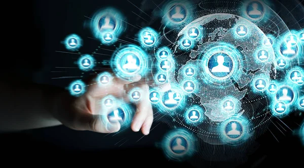 Sosyal ağ arabirimi 3d işlemesini kullanan iş kadını