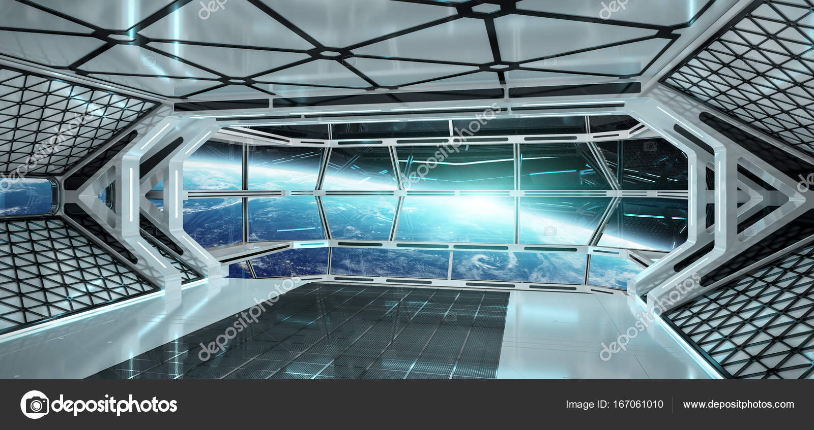 Spaceship Interior With View On Earth 3d Rendering Elements