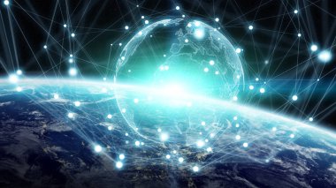 Gezegen üzerinde küresel ağ ve veri değişim Earth 3d parçalamak