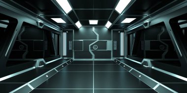 Uzay gemisi karanlık iç 3d render