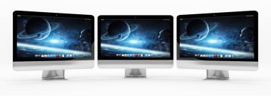 Üçlü modern gümüş ve siyah metalik bilgisayar 3d render