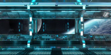 Uzay gemisi iç dünyanın manzaralı Earth 3d işleme el