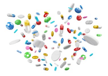 Tıp uyuşturucu ve hap 3d render yüzen