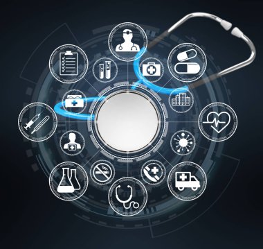 Dijital mavi stetoskop 3d render yüzen