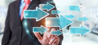 Dijital modern ok 3d işlemesini kullanan iş adamı