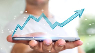 Dijital modern ok 3d işlemesini kullanan iş adamı