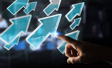 Dijital modern ok 3d işlemesini kullanan iş adamı