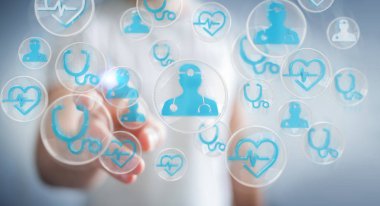 Modern tıbbi arabirimi 3d işlemesini kullanan iş adamı