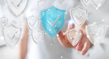 Modern veri kalkan virüsten koruma 3d işlemesini kullanan iş adamı