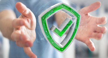 Modern veri kalkan virüsten koruma 3d işlemesini kullanan iş adamı