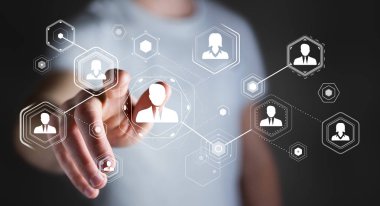 Dijital sosyal ağ 3d işlemesini kullanan iş adamı