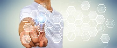 Multimedya arabirimi çizilmiş dokunmadan işadamı