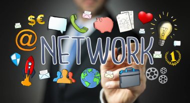 İşadamı modern el yazması ağ metin çizme