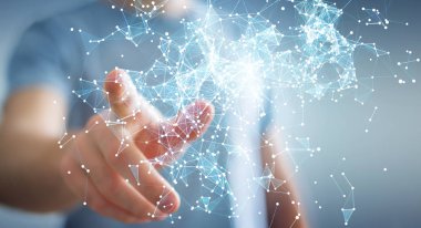 Uçan ağ bağlantısı 3d render dokunmadan işadamı