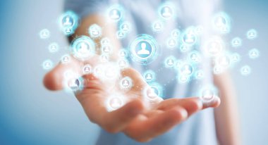 Sosyal ağ arabirimi 3d işlemesini kullanan iş adamı