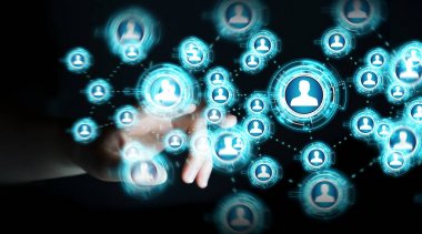 Sosyal ağ arabirimi 3d işlemesini kullanan iş kadını