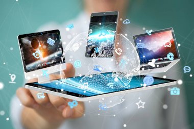 Teknik cihazlar işkadını 3d renderi ile birbirine bağlı