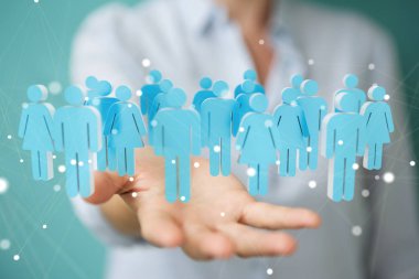 Holding ve 3d rendering grup mavi PE dokunmadan işkadını