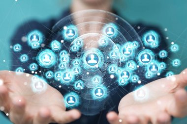 Sosyal ağ arabirimi 3d işlemesini kullanan iş kadını