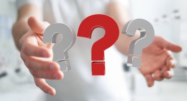 3D render soru işaretleri kullanarak iş adamı