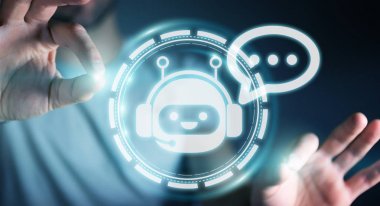 Sohbet etmek ile uygulama 3d render chat yapan işadamı