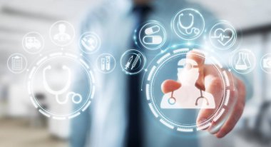 Dijital tıbbi arabirimi 3d işlemesini kullanan iş adamı