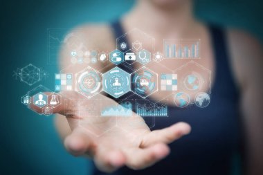 Dijital tıbbi arabirimi 3d işlemesini kullanan iş kadını