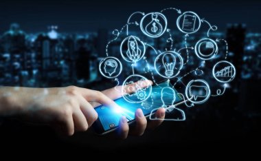 Telefonuyla el yazması proje sunum kullanarak iş adamı